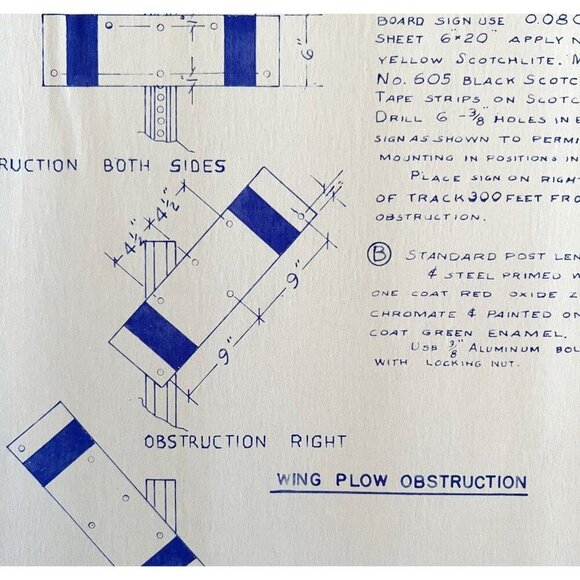 1972 Railroad Bangor Aroostook Wing Plow Obstruction Signs Blueprint K13 DWDD12 - Picture 1 of 4